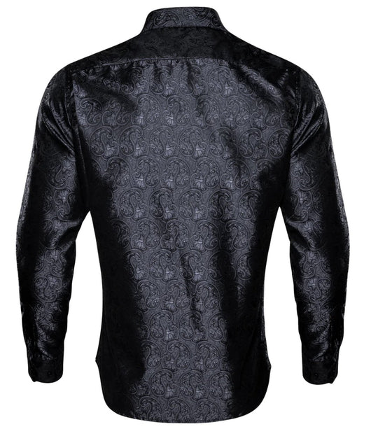 Black Paisley Silk Men's Shirt-CY-0054 - SimonVon Shop