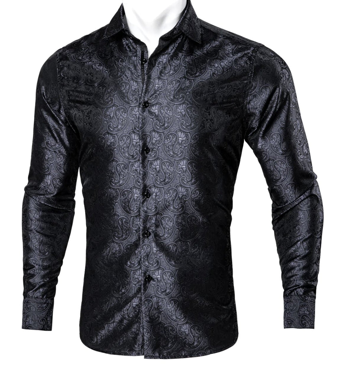 Black Paisley Silk Men's Shirt-CY-0054 - SimonVon Shop