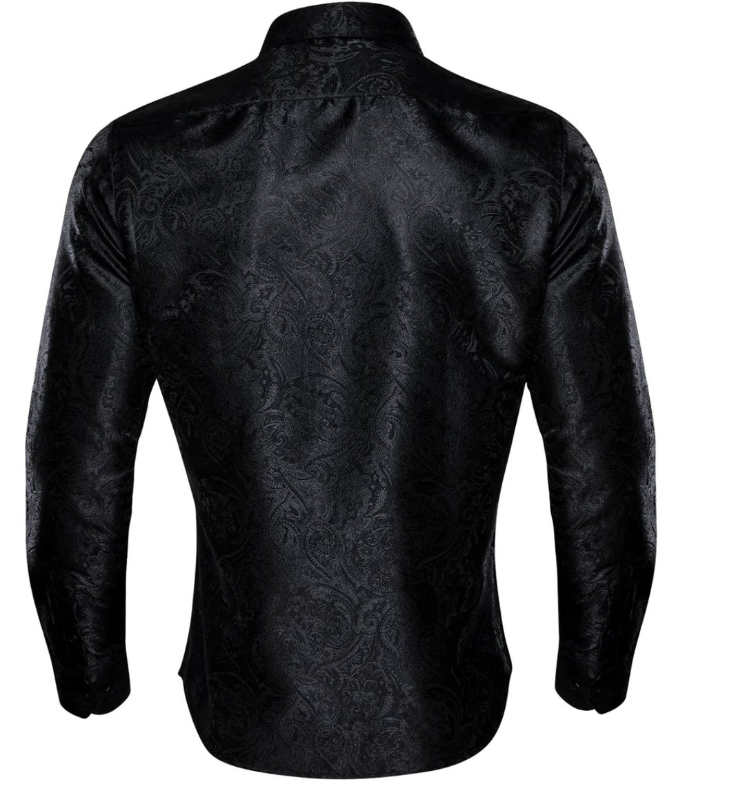 Black Paisley Silk Men's Shirt- CY-0063 - SimonVon Shop