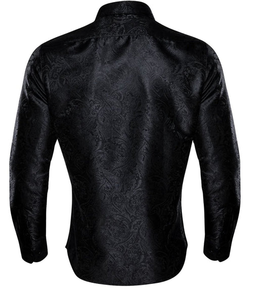 Black Paisley Silk Men's Shirt- CY-0063 - SimonVon Shop