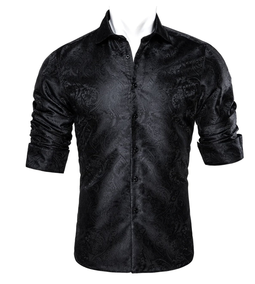 Black Paisley Silk Men's Shirt- CY-0063 - SimonVon Shop