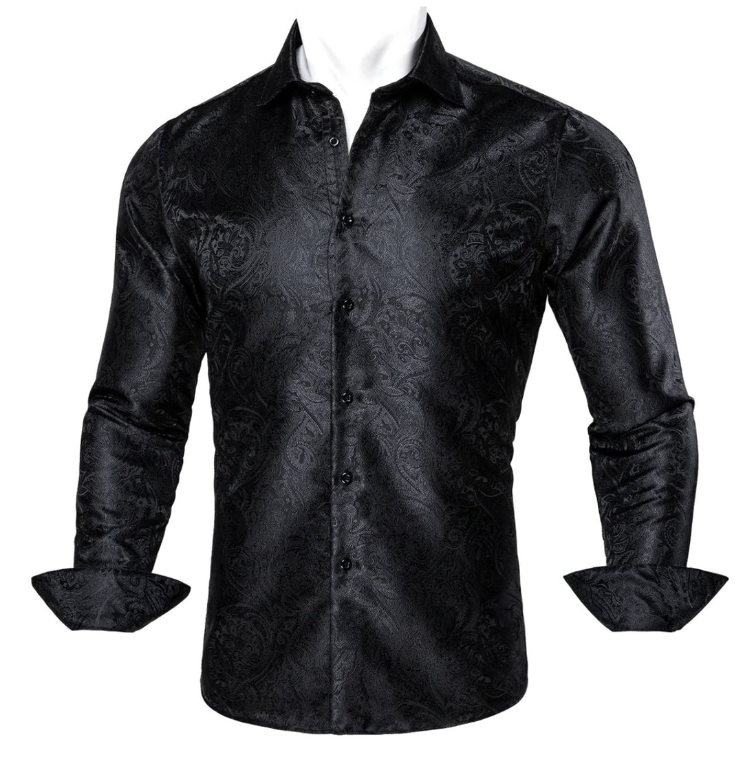 Black Paisley Silk Men's Shirt- CY-0063 - SimonVon Shop