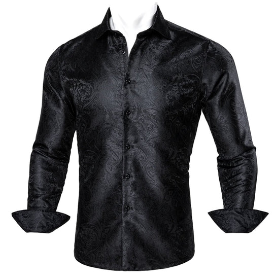 Black Paisley Silk Men's Shirt- CY-0063 - SimonVon Shop