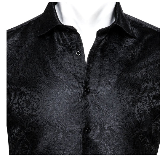 Black Paisley Silk Men's Shirt- CY-0063 - SimonVon Shop