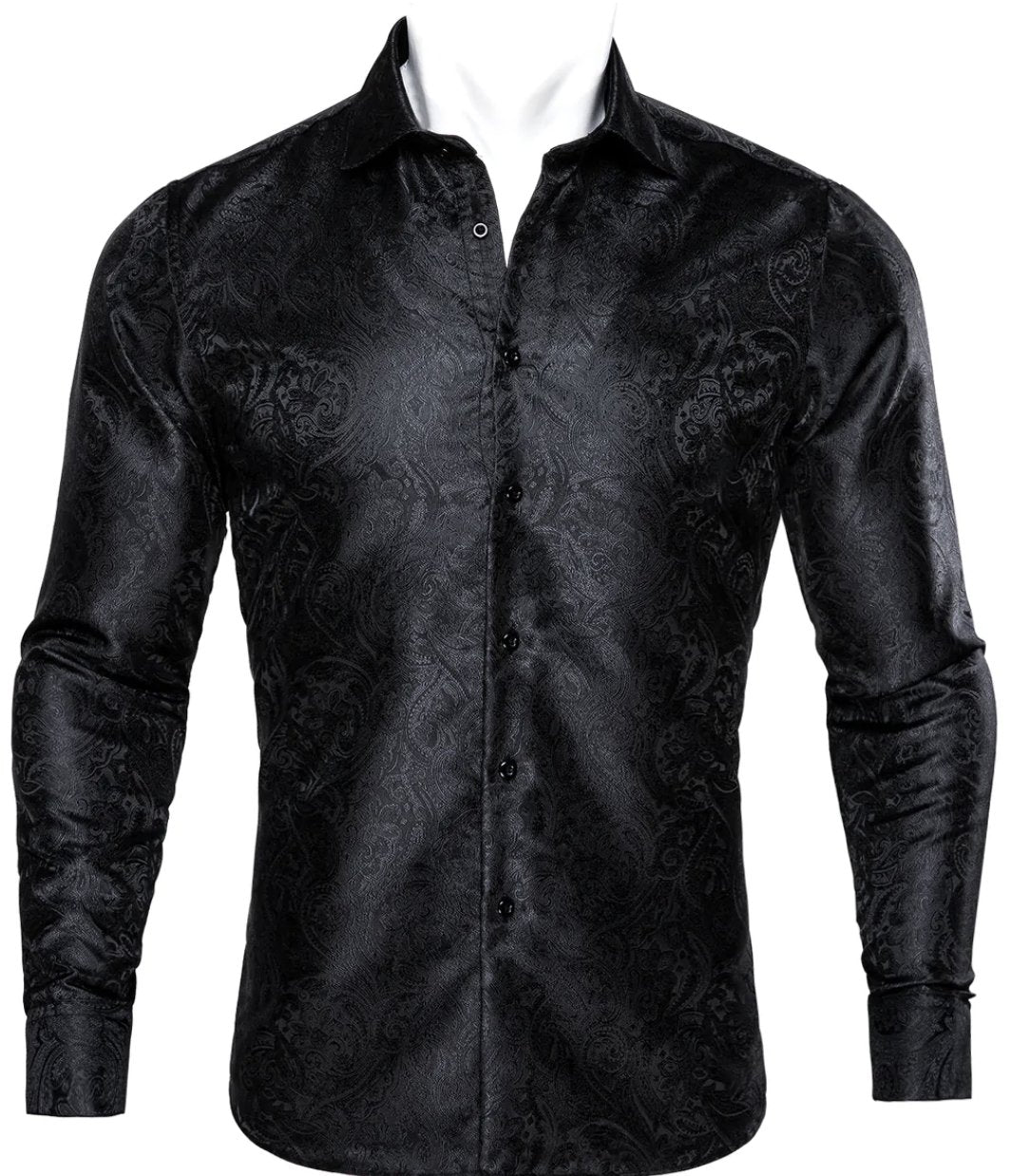 Black Paisley Silk Men's Shirt- CY-0063 - SimonVon Shop