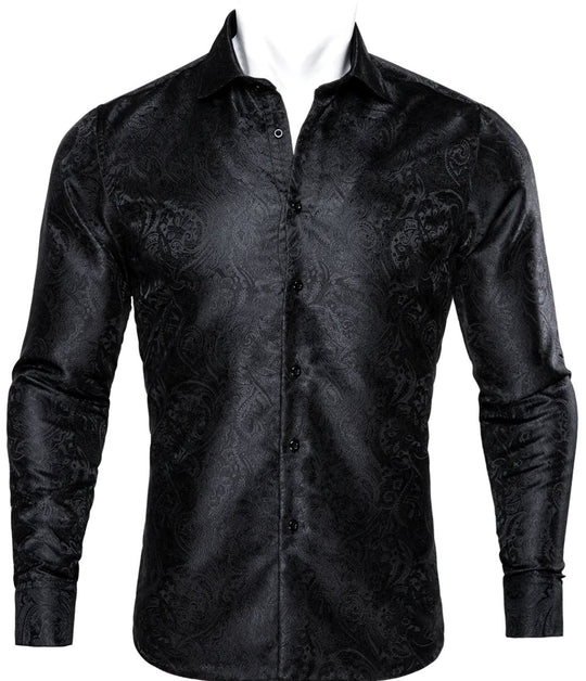 Black Paisley Silk Men's Shirt- CY-0063 - SimonVon Shop