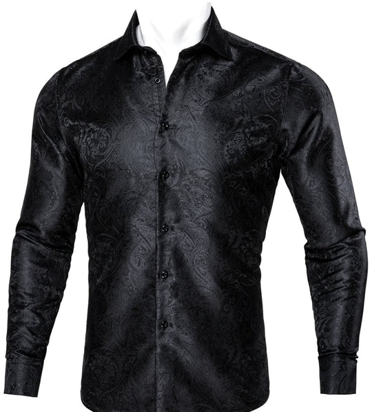 Black Paisley Silk Men's Shirt- CY-0063 - SimonVon Shop
