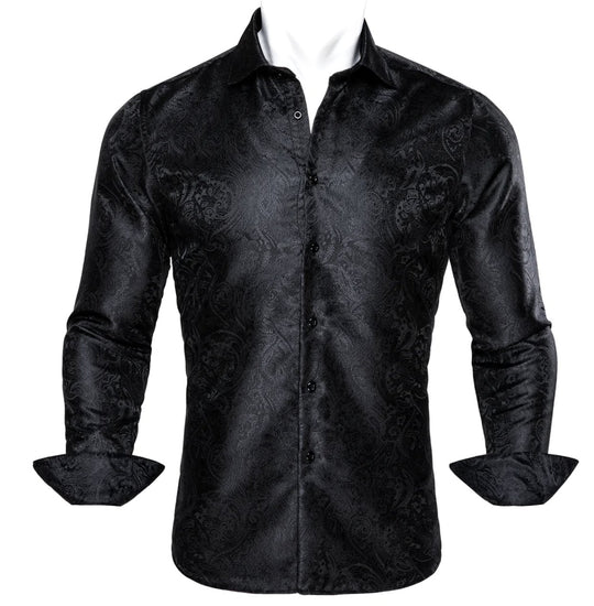 Black Paisley Silk Men's Shirt- CY-0063 - SimonVon Shop