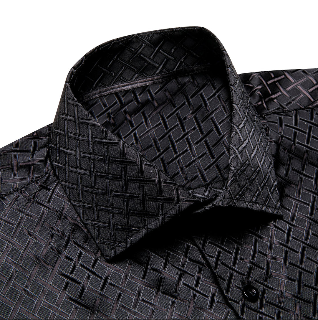 Black Plaid Silk Men's Long Sleeve Shirt- CY-1650 - SimonVon Shop