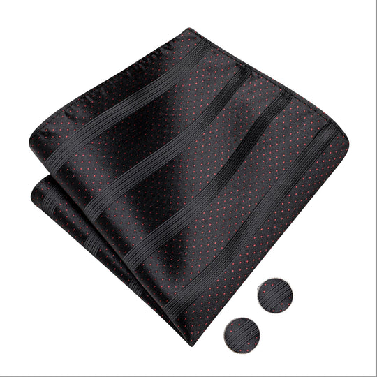 Black Red Dot Silk Bowtie Pocket Square Cufflinks Set-LH-2527 - SimonVon Shop