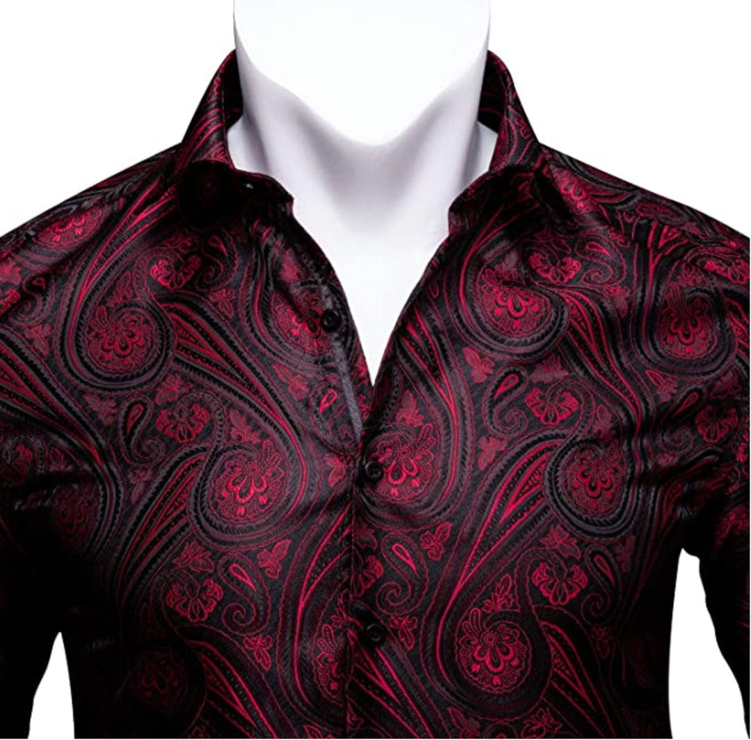 Black Red Paisley Casual Shirts-CY-0001 - SimonVon Shop