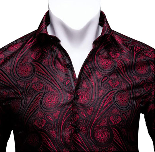 Black Red Paisley Casual Shirts-CY-0001 - SimonVon Shop