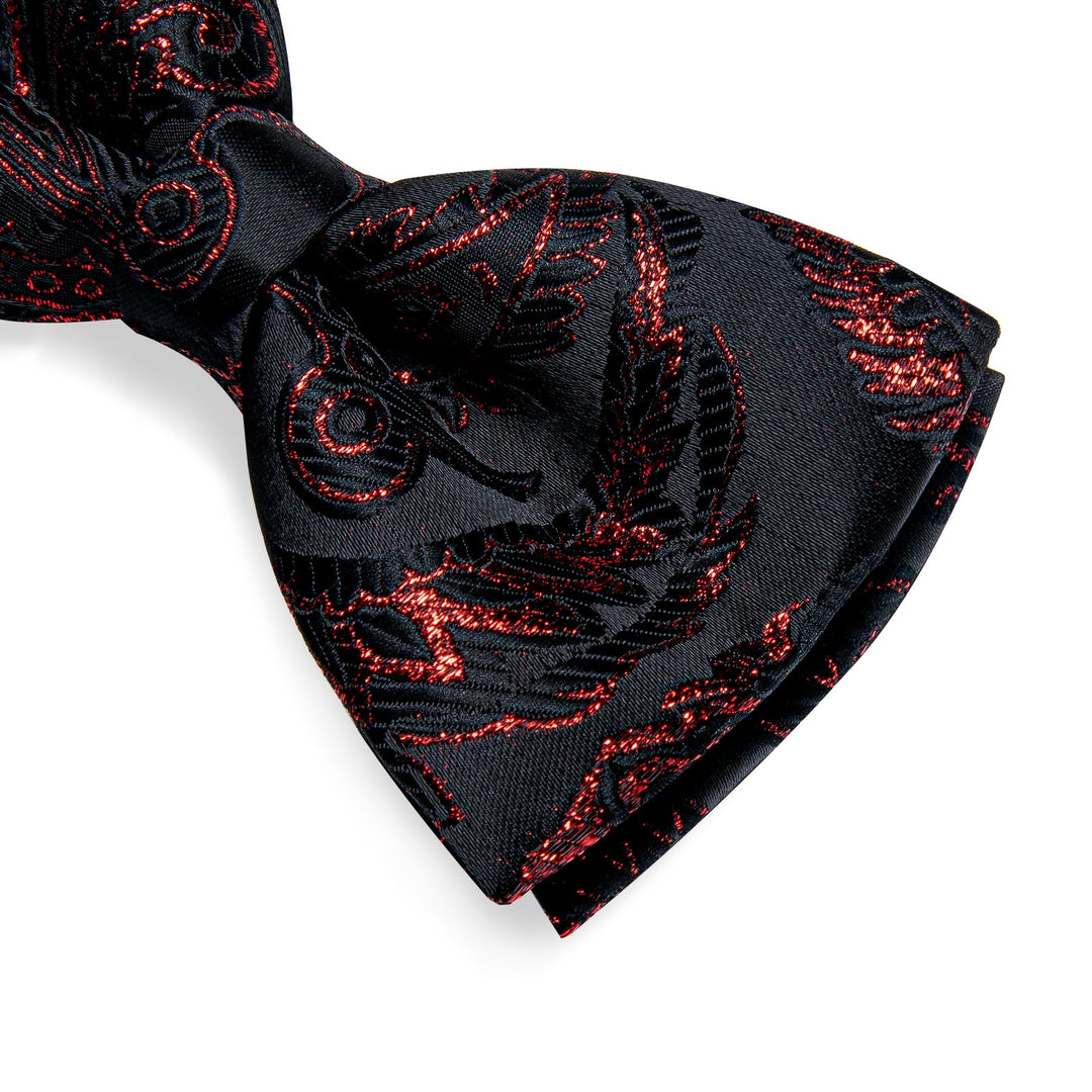 Black Red Paisley Pre-tied Bow Tie Hanky Cufflinks Set-LH -0169 - SimonVon Shop