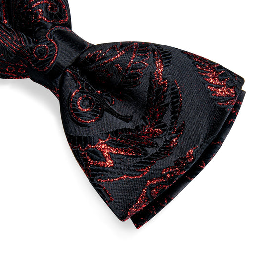 Black Red Paisley Pre-tied Bow Tie Hanky Cufflinks Set-LH -0169 - SimonVon Shop