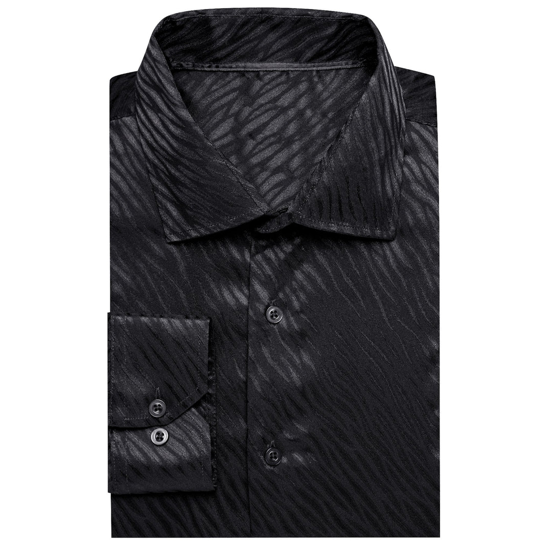 Black Ripple Silk Men's Shirt- CY-0681 - SimonVon Shop