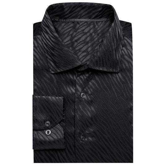 Black Ripple Silk Men's Shirt- CY-0681 - SimonVon Shop