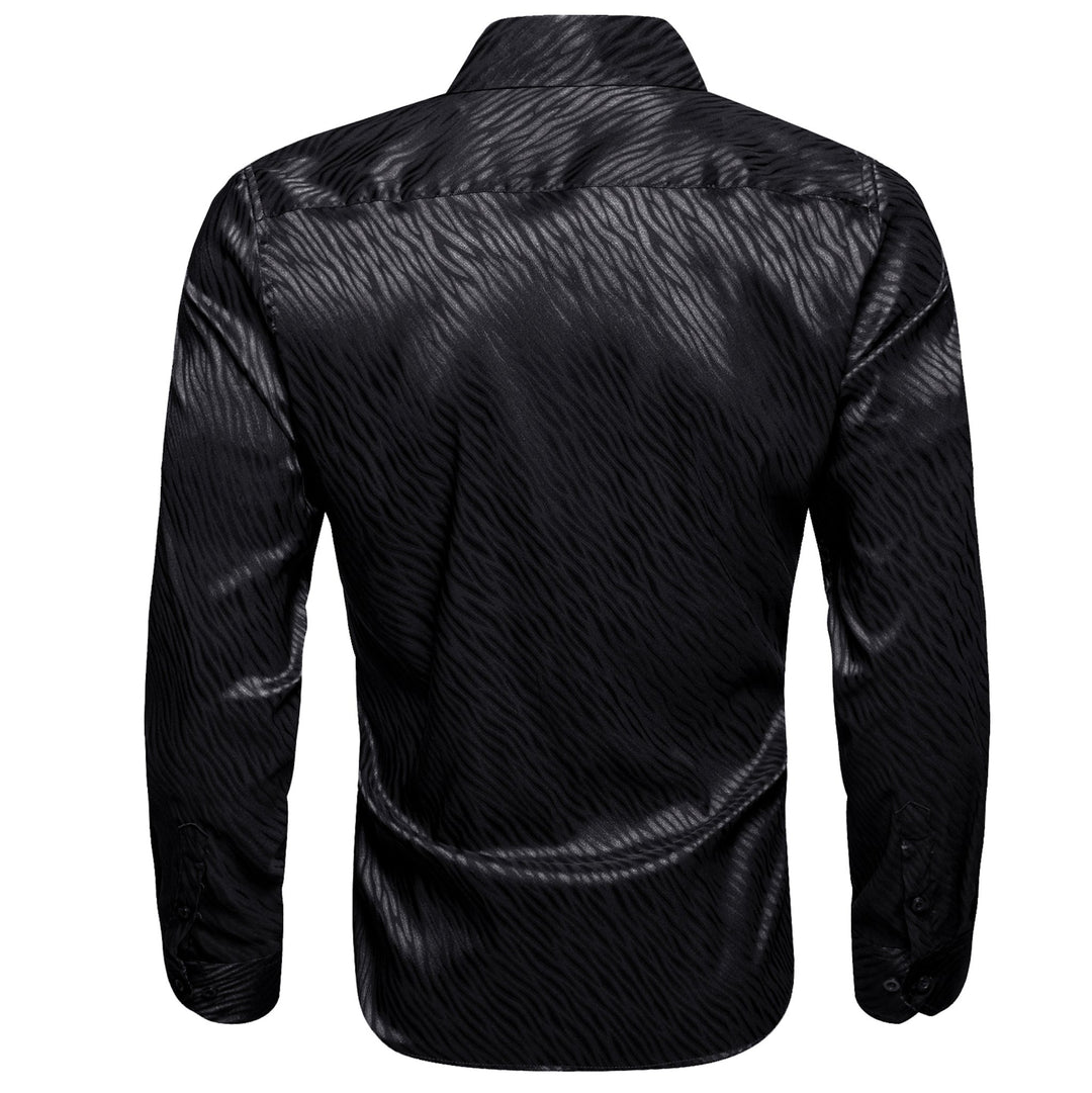 Black Ripple Silk Men's Shirt- CY-0681 - SimonVon Shop
