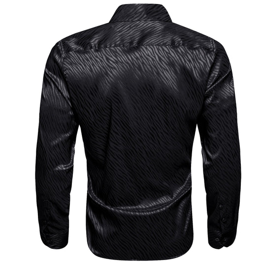 Black Ripple Silk Men's Shirt- CY-0681 - SimonVon Shop