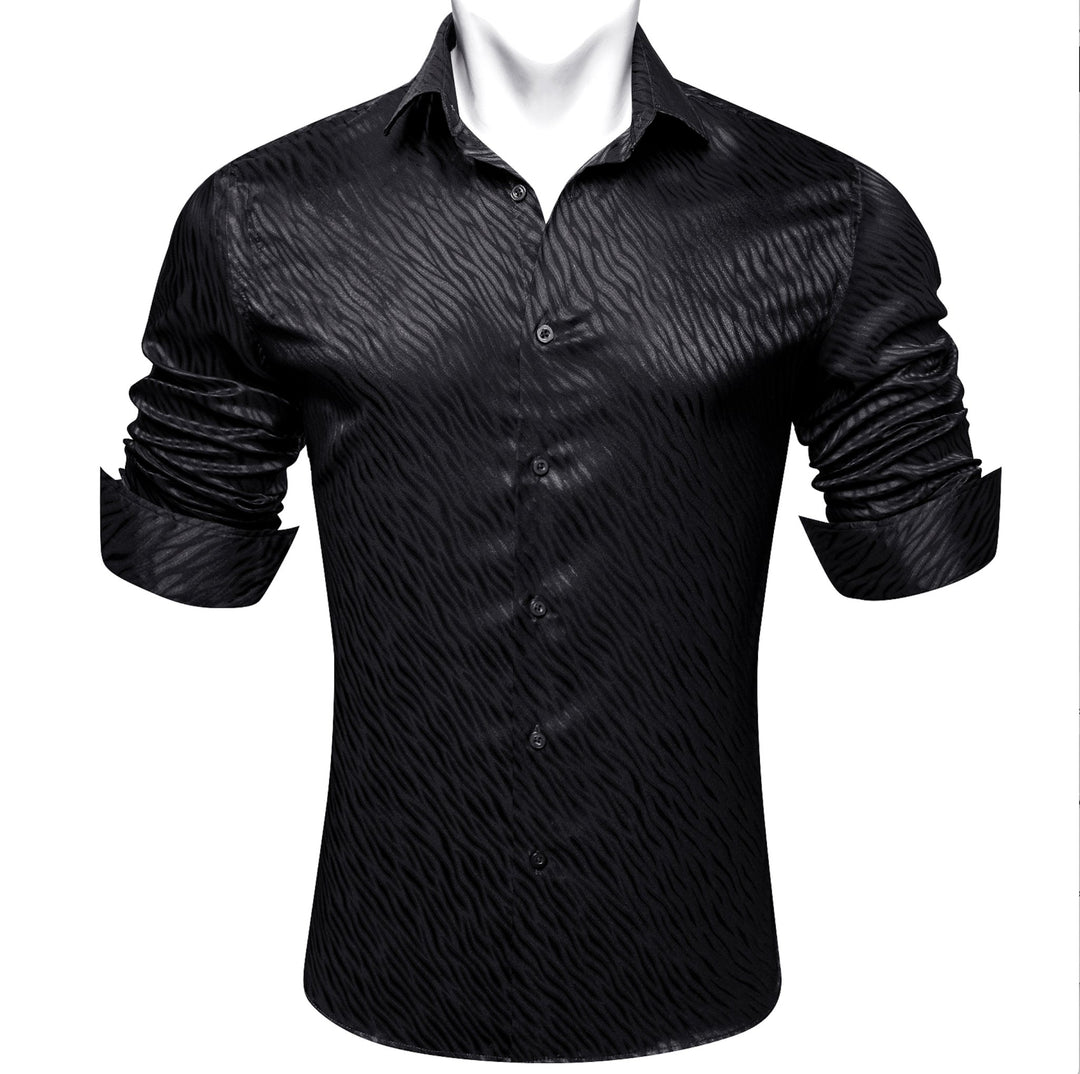 Black Ripple Silk Men's Shirt- CY-0681 - SimonVon Shop