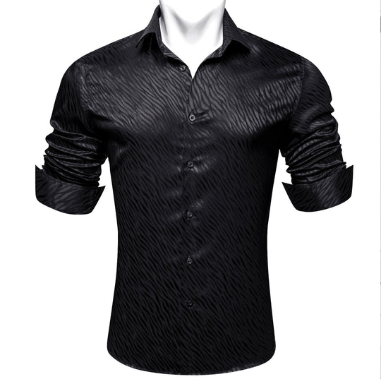 Black Ripple Silk Men's Shirt- CY-0681 - SimonVon Shop