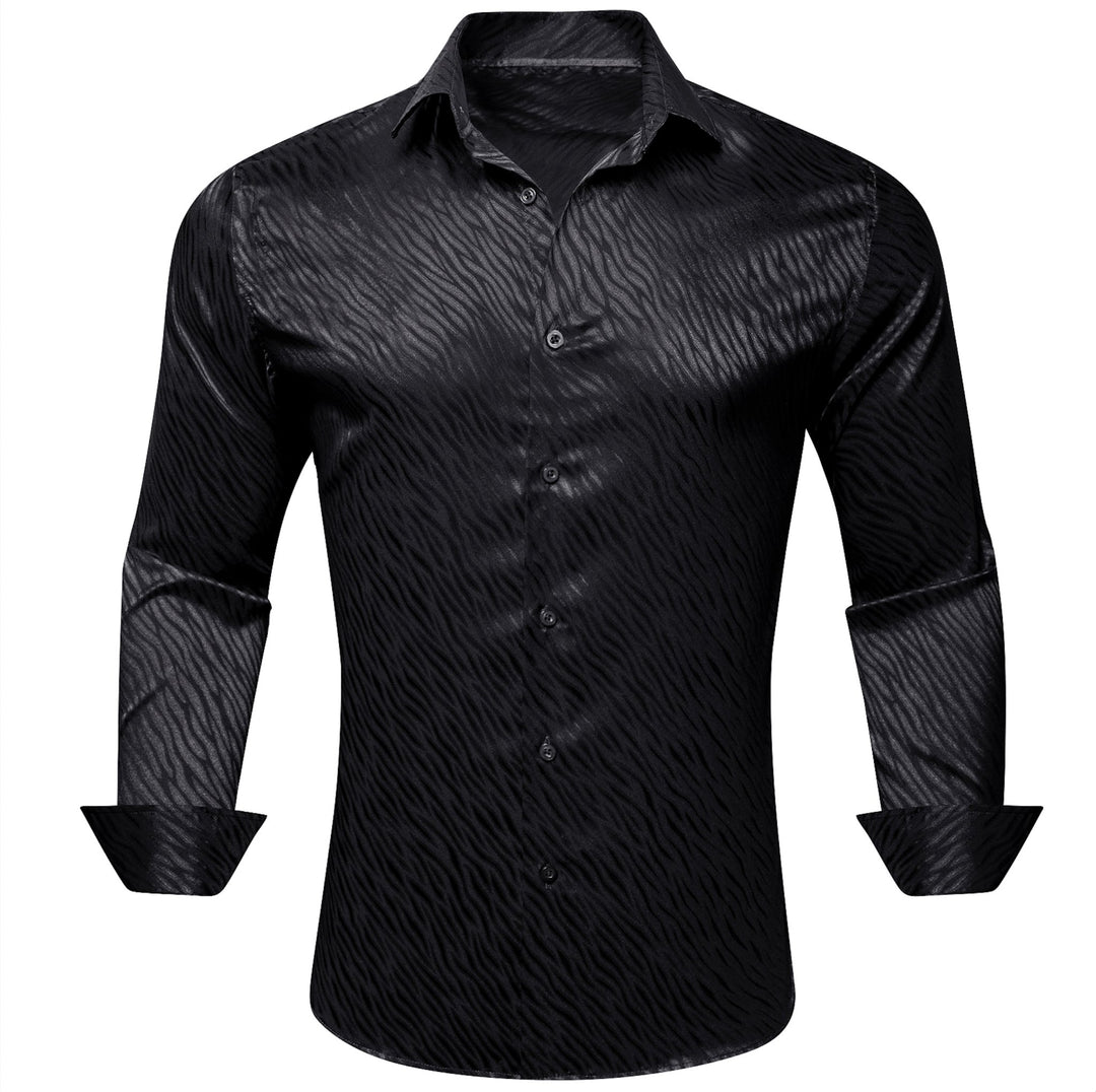 Black Ripple Silk Men's Shirt- CY-0681 - SimonVon Shop