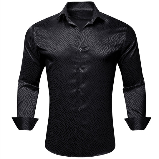 Black Ripple Silk Men's Shirt- CY-0681 - SimonVon Shop