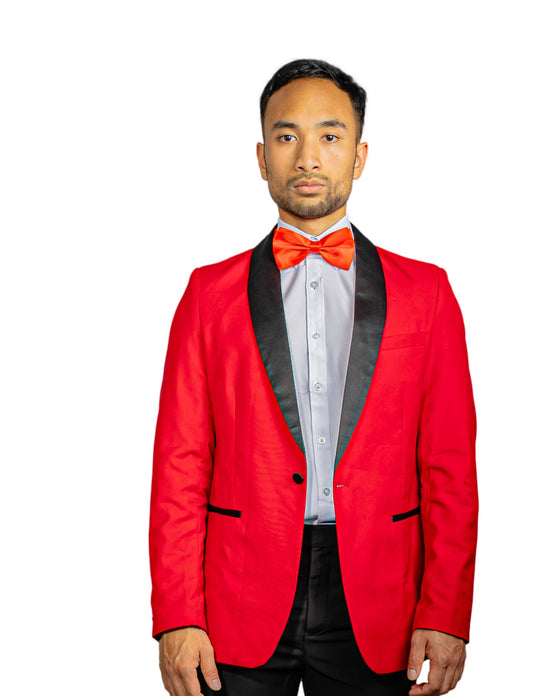 Black Shawl Collar Crimson Red Solid Blazer - XX-1037 - SimonVon Shop