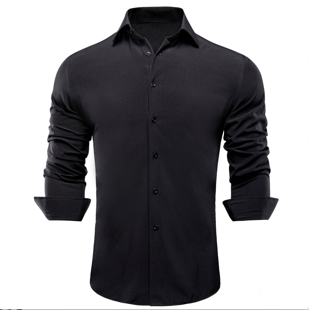 Black Solid Men's Long Sleeve Dress Shirt- CY-1052 - SimonVon Shop