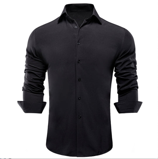 Black Solid Men's Long Sleeve Dress Shirt- CY-1052 - SimonVon Shop