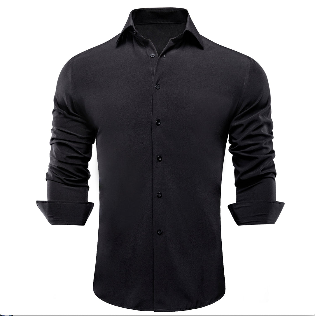 Black Solid Men's Long Sleeve Dress Shirt- CY-1052 - SimonVon Shop