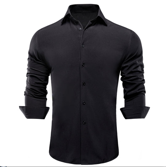 Black Solid Men's Long Sleeve Dress Shirt- CY-1052 - SimonVon Shop