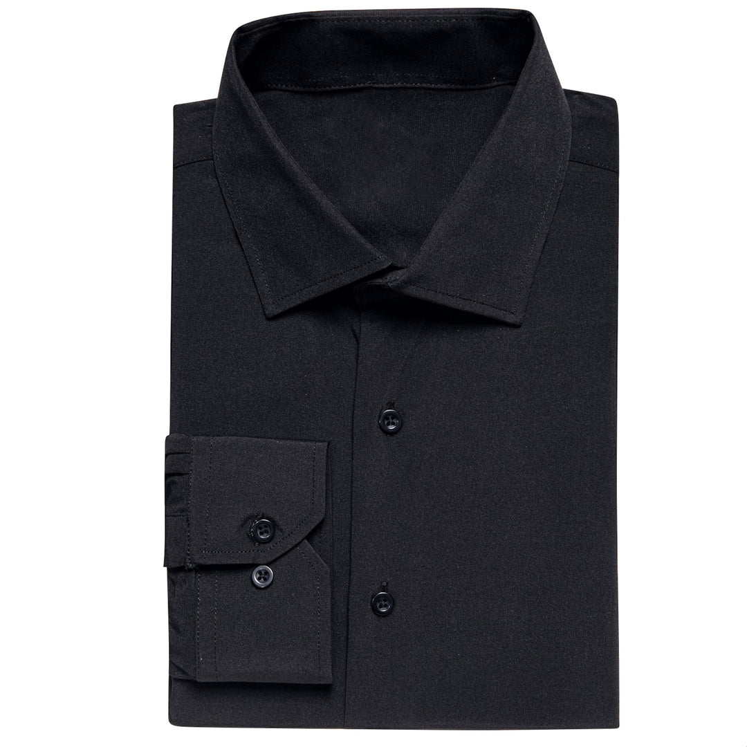 Black Solid Men's Long Sleeve Dress Shirt- CY-1052 - SimonVon Shop