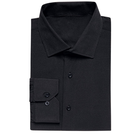 Black Solid Men's Long Sleeve Dress Shirt- CY-1052 - SimonVon Shop