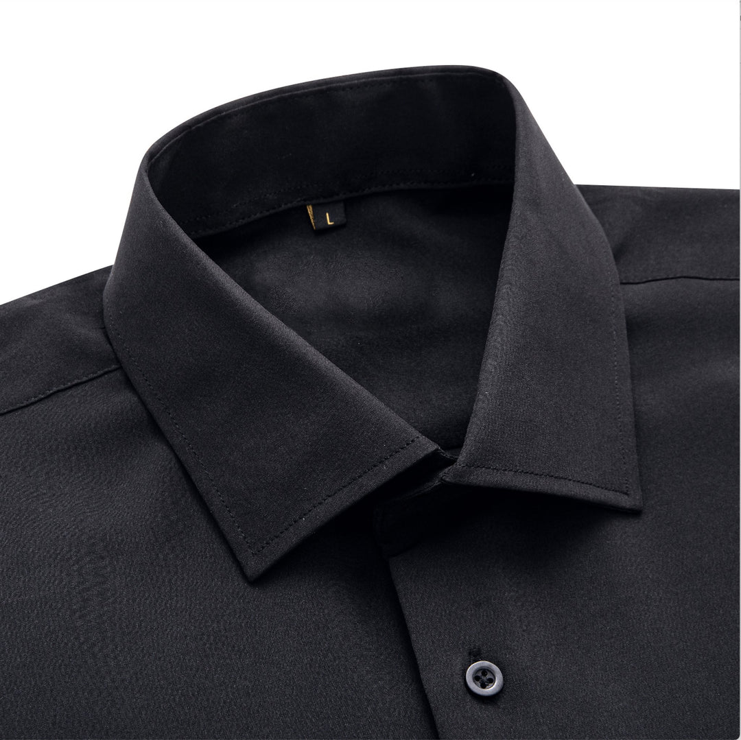 Black Solid Men's Long Sleeve Dress Shirt- CY-1052 - SimonVon Shop