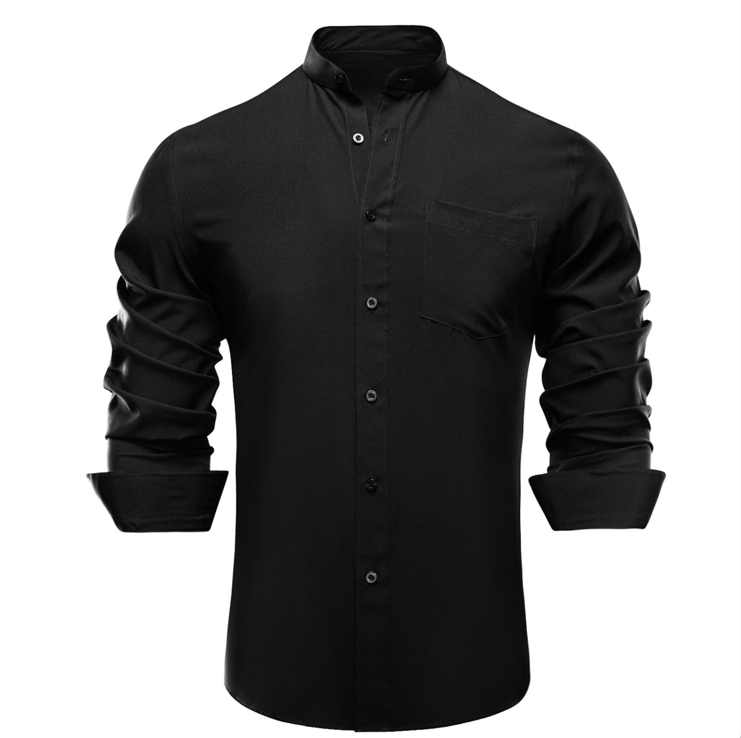 Black Solid Men's Long Sleeve Dress Shirt-CY-1308 - SimonVon Shop