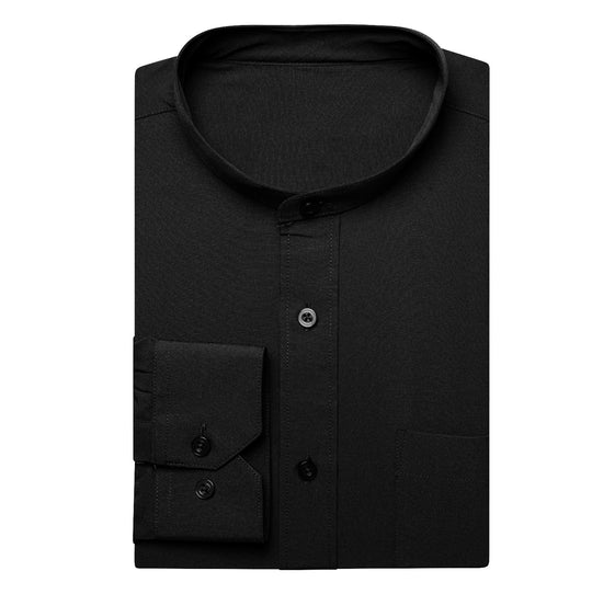 Black Solid Men's Long Sleeve Dress Shirt-CY-1308 - SimonVon Shop