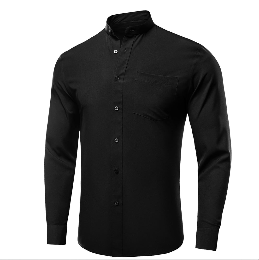 Black Solid Men's Long Sleeve Dress Shirt-CY-1308 - SimonVon Shop