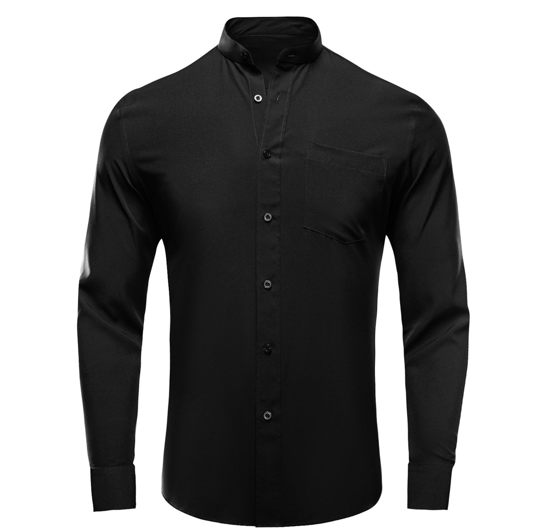 Black Solid Men's Long Sleeve Dress Shirt-CY-1308 - SimonVon Shop