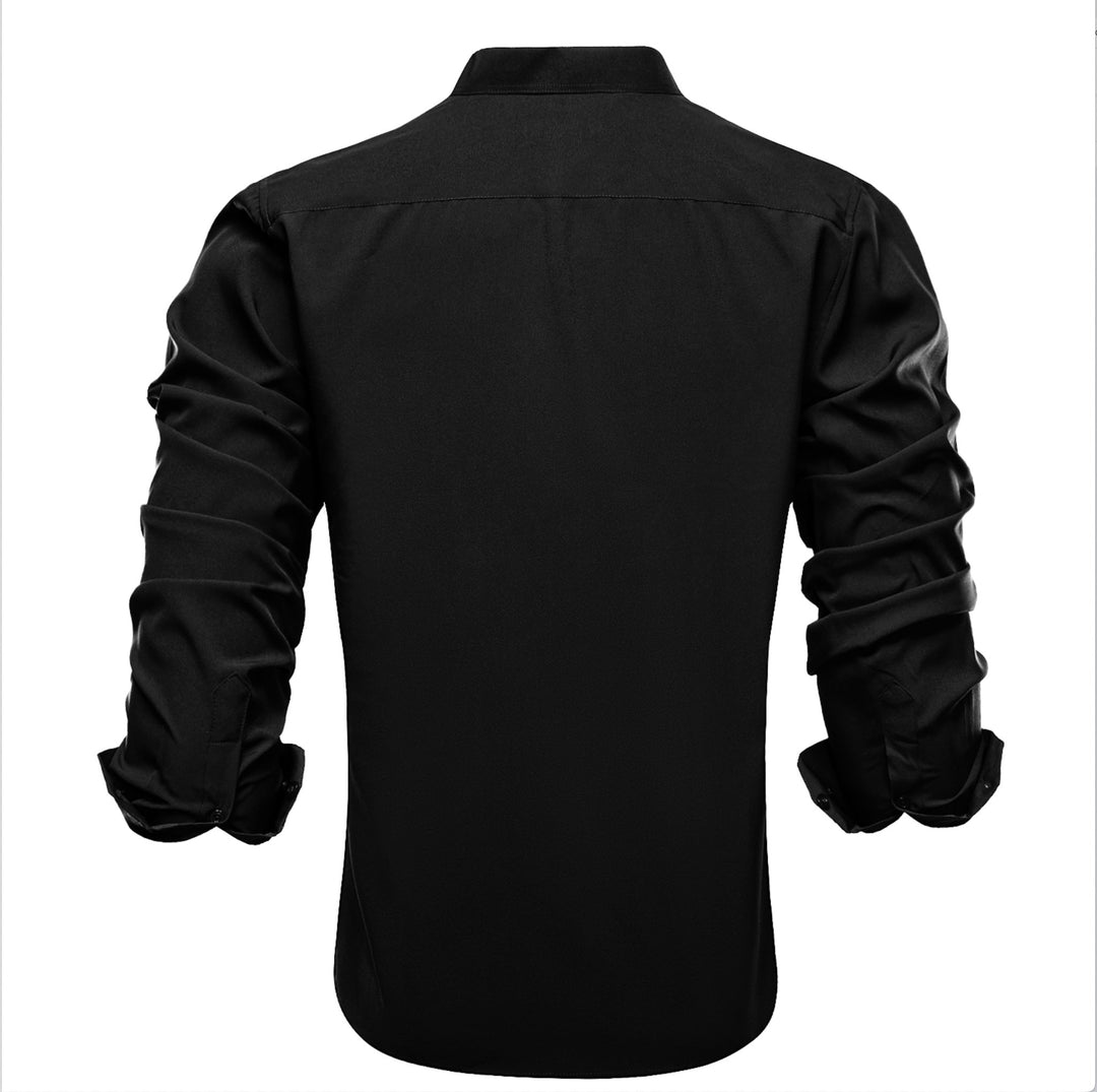Black Solid Men's Long Sleeve Dress Shirt-CY-1308 - SimonVon Shop