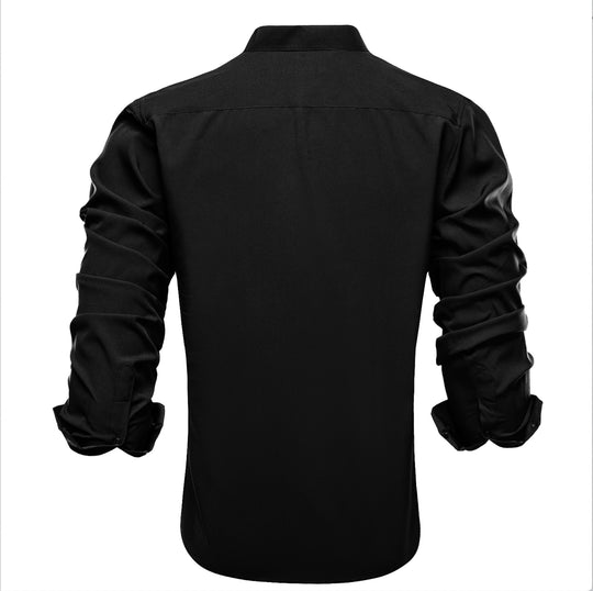 Black Solid Men's Long Sleeve Dress Shirt-CY-1308 - SimonVon Shop