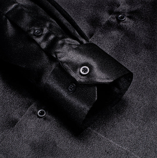 Black Solid Satin Men's Long Sleeve Dress Shirt- CY-1503 - SimonVon Shop