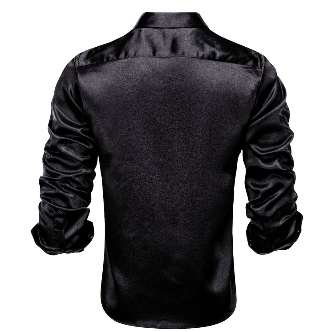 Black Solid Satin Men's Long Sleeve Dress Shirt- CY-1503 - SimonVon Shop