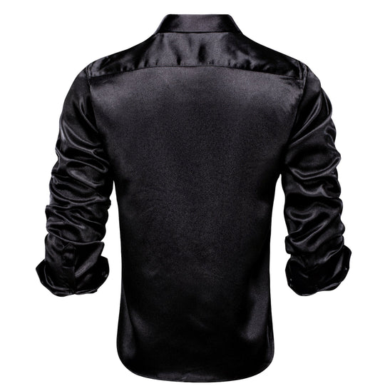 Black Solid Satin Men's Long Sleeve Dress Shirt- CY-1503 - SimonVon Shop