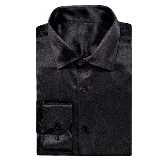 Black Solid Satin Men's Long Sleeve Dress Shirt- CY-1503 - SimonVon Shop