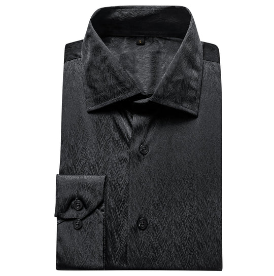 Black Solid Silk Men's Long Sleeve Dress Shirt- CY-0545 - SimonVon Shop