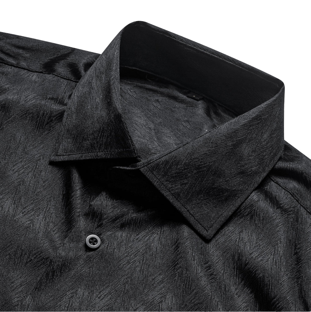 Black Solid Silk Men's Long Sleeve Dress Shirt- CY-0545 - SimonVon Shop