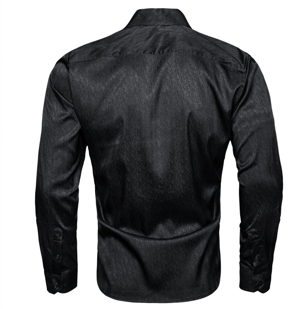 Black Solid Silk Men's Long Sleeve Dress Shirt- CY-0545 - SimonVon Shop