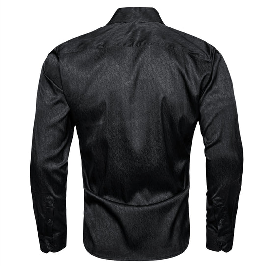 Black Solid Silk Men's Long Sleeve Dress Shirt- CY-0545 - SimonVon Shop