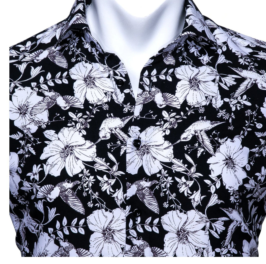 Black White Floral Casual Shirts. CY-0105 - SimonVon Shop
