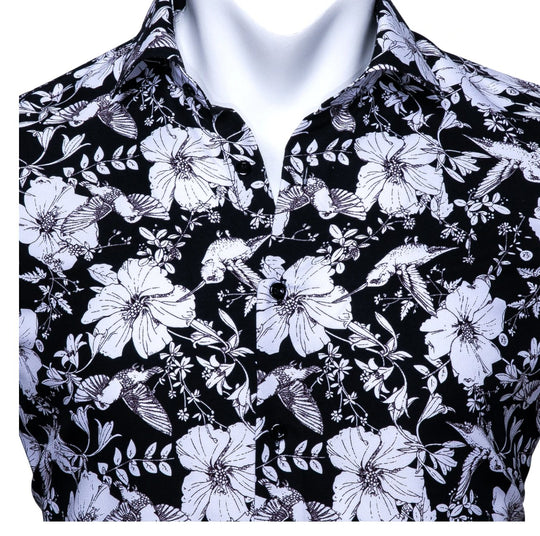 Black White Floral Casual Shirts. CY-0105 - SimonVon Shop